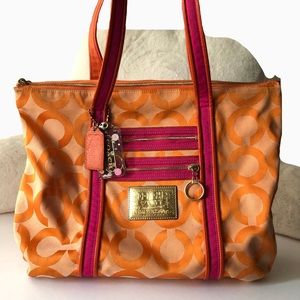 COACH orange monogram tote bag